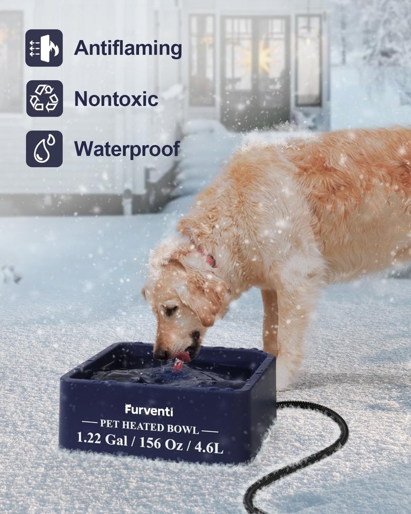 Lamlingo Heated Water Bowl for Dog Cat,1.22 Gallon,Outdoor Waterproof Heated Pet Water Dish with 79" Chew Resistant Cord for Rabbit, Chicken, Duck, Squirrel (Dark Blue) - Image 2